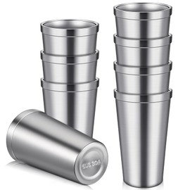 KALIONE 8 Pack 16 Oz 304 Stainless Steel Cups, Double Wall Vacuum Cup, Unbreakable Stackable Insulated Water Tumblers, Premium Drinking Glasses for Travel Camping Home Outdoor, Silver