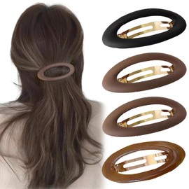 4 PCS Oval Hair Barrettes Anti Slip Automatic Hair Clips Vintage Metal Snap-on Hair Clip Simple Large French Tortoise Shell Hair Clips Accessories for Girls Women Thick Short Long Hair