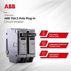 ABB THQL2170 70A DP Circuit Breaker • 70 A, 2-Pole, 120/240 V • Non-Interchangeable Trip • 2-Pole Q Line Design • Breaker Plug • Plug-in Circuit Breaker • Reliable Plug-in Protection