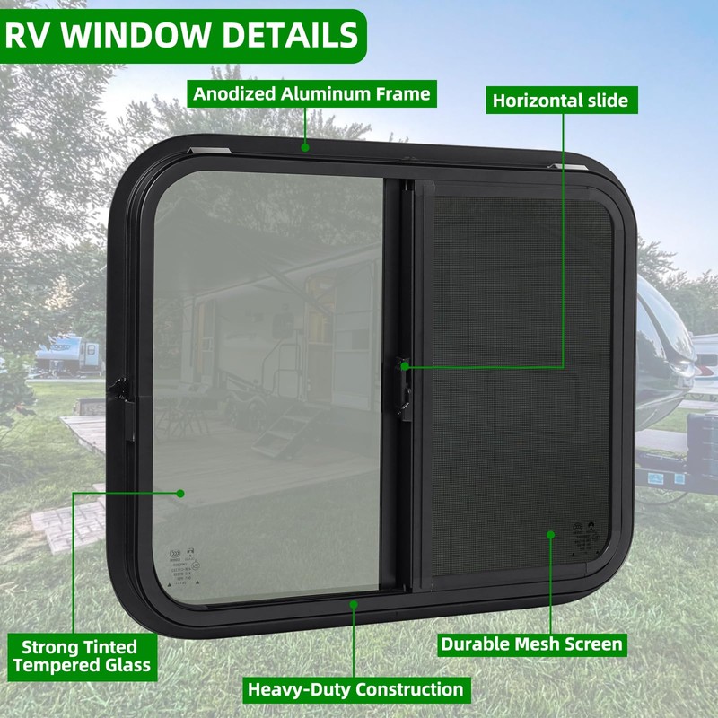 RV Window,24"W x 20"H Horizontal Sliding Replacement RV Window for