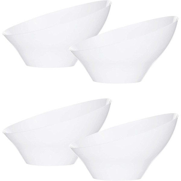 Plasticpro Disposable Angled Plastic Bowls Round Small Serving Bowl, Elegant for Party's, Snack, or Salad Bowl, White, Pack of 8