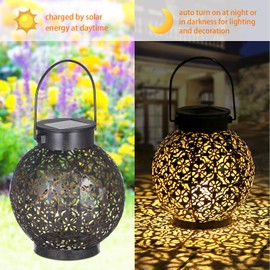 Solar Lanterns Light Outdoor Hanging Garden Lights Metal Lamp for Patio Yard Art Garden Accessories Decorations for Porch,Lawn,Courtyard (2 Pack)