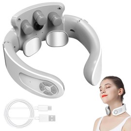 Neck Massager, Intelligent Voice Prompts, Neck Massager with 42°C Heat Therapy, 5 Modes, 15 Intensity Levels, Portable Electric Massager for Home, Office, Travel
