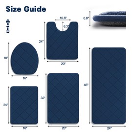 YIHOUSE Memory Foam Bath Mat, Navy Blue Bathroom Rug Set 5 Piece, Soft Non Slip Bathroom Mat Set, Water Absorbent Bath Rug Set for Toilet and Floor