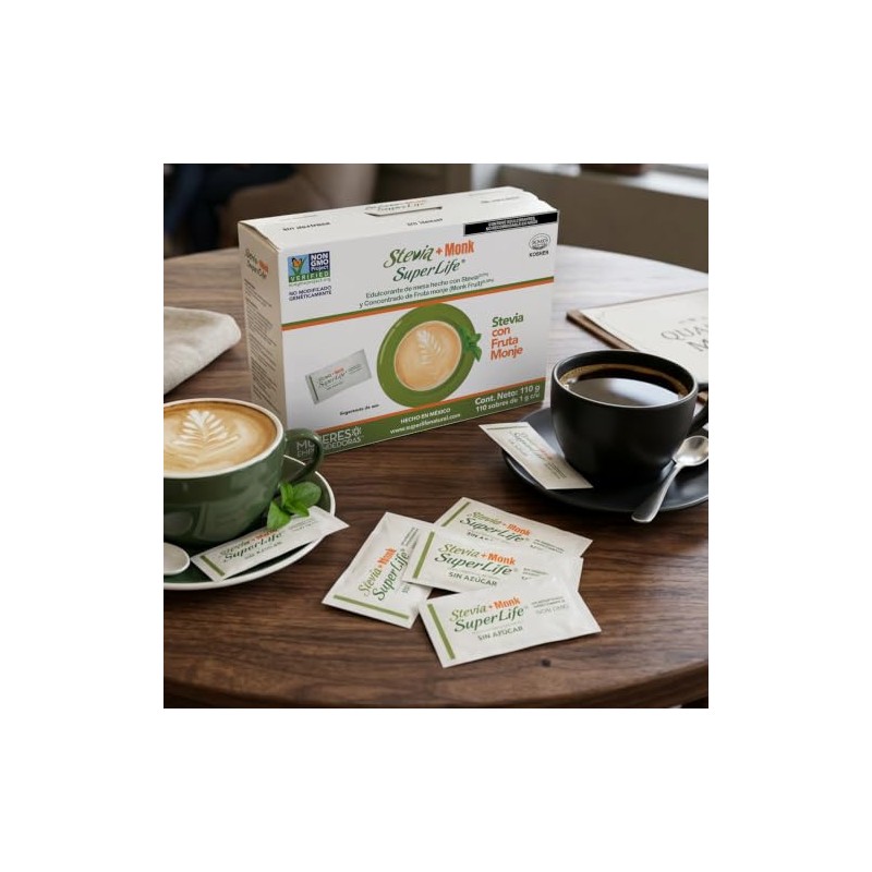 Super Life Stevia con Fruta del Monje Endulzante 110 Sobres