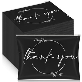 Ireer 100 Bolsas de Maquillaje Thank You Bolsas de Cosméticos EVA con Cremallera Mini Bolsas de Aseo Regalo de Agradecimiento de Cumpleaños de Aliento a Granel para Mujer Navidad (Negro)