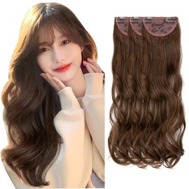 SARLA Hair Extension Wig, Collar, Curly Hair, Long (Set of 3), One Touch Extension, Free Combination, Clip, Easy to Install, Light Brown, 23.6 inches (60 cm)