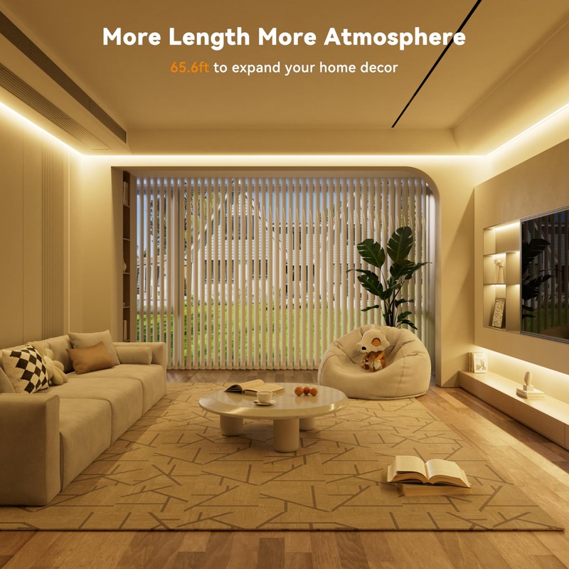 PAUTIX COB LED Strip Light 65.6ft/20m,Work with Alexa/Google Assistant,9600 LEDs