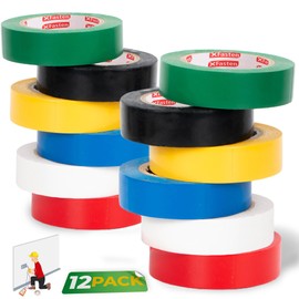 XFasten Colored Electrical Tape Assortment 3/4 Inch x 66ft 12-Pack UL/CSA Listed High Temp Black Yellow Green Blue White Red Electrical Tape Colors Multi Color Electrical Tape Pack Colored Vinyl Tape