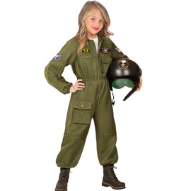 MIMIKRY Children's Costume Fighter Jet Pilot Green Fighter Pilot Jumpsuit Jet Pilot Fighter Pilot Aviator Army Size 128-5 to 7 Years