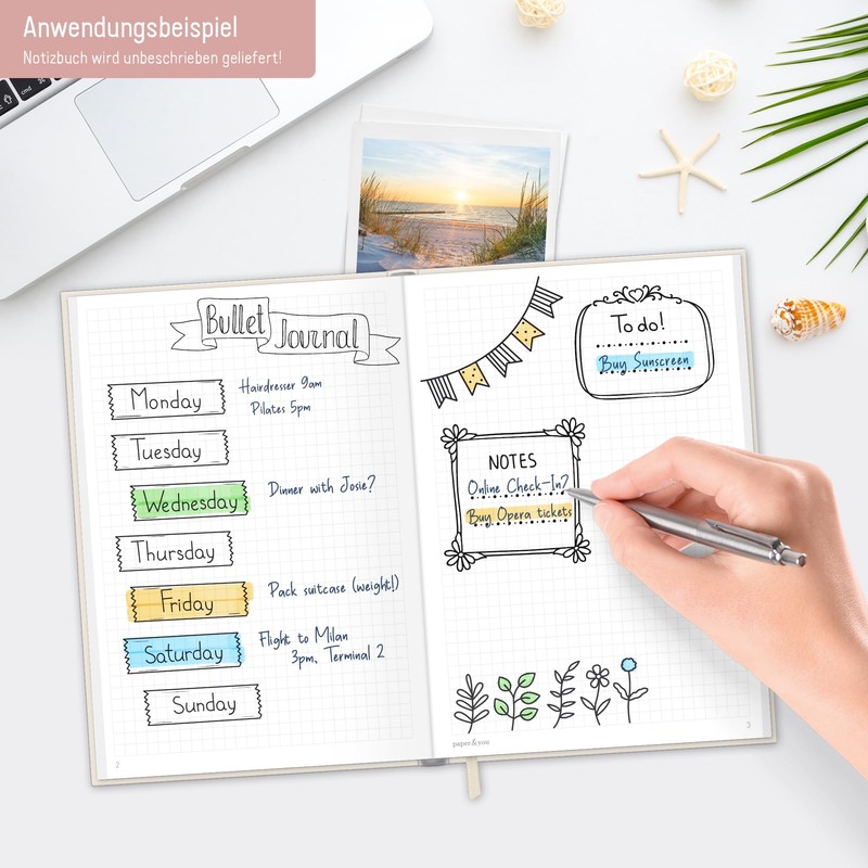 paper&you® Notebook A5+ Squared with Elastic Band [Dainty Flower] 156