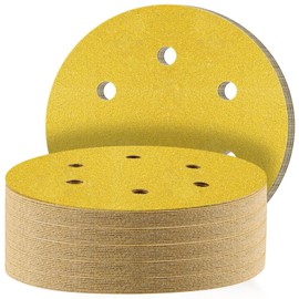 STEBRUAM 50pcs 150mm sanding discs,Sanding Discs Pads for Random Orbital Sander pads and All Oscillating Tools,Yellow sanding discs Hook and Loop 180 Grit 6 Hole 6 Inch Round