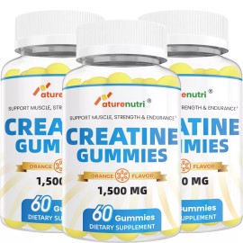 Naturenutri 3Packs - Creatine Gummies (1500mg) - 180 Orange Gummies for Energy