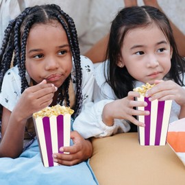 XIEHE 24 Pack Striped Popcorn Boxes - Carnival Parties Mini Paper Popcorn and Candy Containers, Party Supplies for Movie Nights (Purple)