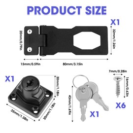 3 Inch Keyed Hasp Lock Right Angle, Heavy Duty Shed Lock Door Lock Small Hasp and Staple with Padlock Keys Twist Knob Locking Hasps for Cupboard Wardrobe Drawer Cabinet Wooden Gate (Black）