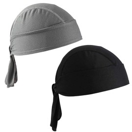 Tomedeks 2-pack Cycling Bandana Cap,Quick Dry Sports Bandana, skull caps for men,Adjustable Pirate Headwear,Sun Protection Running Beanie Bike Motorcycle Headgear Under Helmet Cap,Black, Gray