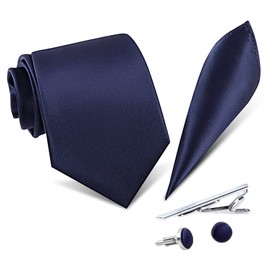 SUNOGE Necktie, Chief, Tie Clip, 5-piece Set, For Business, Weddings, Job Hunting, School Entrance Ceremonies, Graduation Ceremonies, Father's Day, Luxury Men's, Gift Box Included, D9 Blue