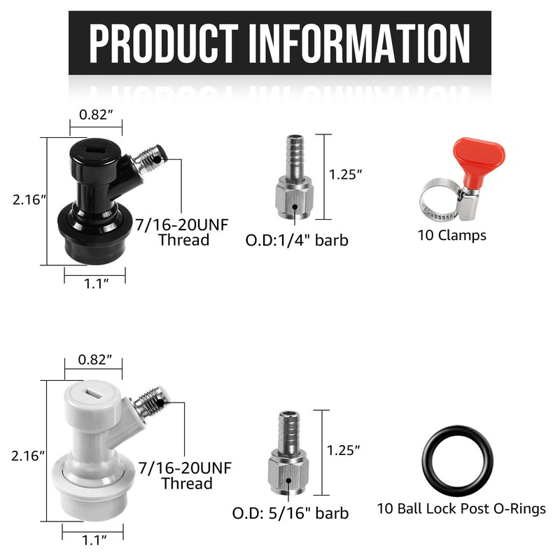 5 Pairs Ball Lock Keg Quick Disconnect, 5/16” & 1/4”