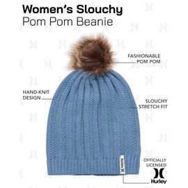 Hurley Helena - Gorro de invierno para mujer, tela a mano con pompones, azul (Blue Beyond), Talla nica