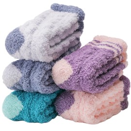 ANTSANG Womens Fuzzy Socks Fluffy Slipper Cozy Cabin Winter Soft Fleece Warm Comfy Thick Christmas Gift Socks(Horizontal Mixed Colors)