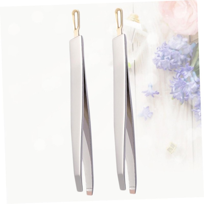Healeved 2pcs Stainless Steel Eyebrow Tweezers Set Clamps Angled Eyebrow