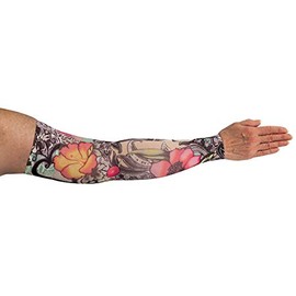 Lymphedivas Tattoo Blossom Arm Sleeve 30-40mmHg Short with Diva Diamond Band (Large)