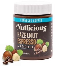 Hazelnut Espresso Spread (13 oz), Nutlicious, Spreadable Espresso with A Hint of Roasted Hazelnuts, Made in the USA, No Palm Oil, 3g of Protein.