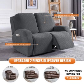 VANSOFY Recliner Cover, 2-Pieces Stretch Reclining Couch Cover with Pockets Loveseat Sofa Slipcovers Soft Washable Furniture Protector for Dogs Cats(Charcoal Gray)