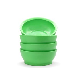 CaliBowl Large Non-Spill Plastic Bowl Set - 28oz Reusable Kitchen Bowls with Concave Inner Lip and Non-Slip Base - For Cereal, Soups, Mixing and Serving - Set of 4 - Seagrass Green