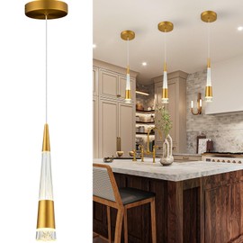GREMLBUK LED Pendant Lights Kitchen Island Lighting,Gold Modern Mini Pendant Lights Fixture for Living Room Bedroom Bathroom Hallway(1-Pack)