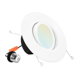 LUXRITE 5/6 Inch Gimbal LED Recessed Lighting Can Light, 11W=90W, 5 Color Selectable 2700K-5000K, CRI 90, Dimmable Adjustable LED Downlight, 1100 Lumens, Wet Rated, Energy Star, ETL Listed