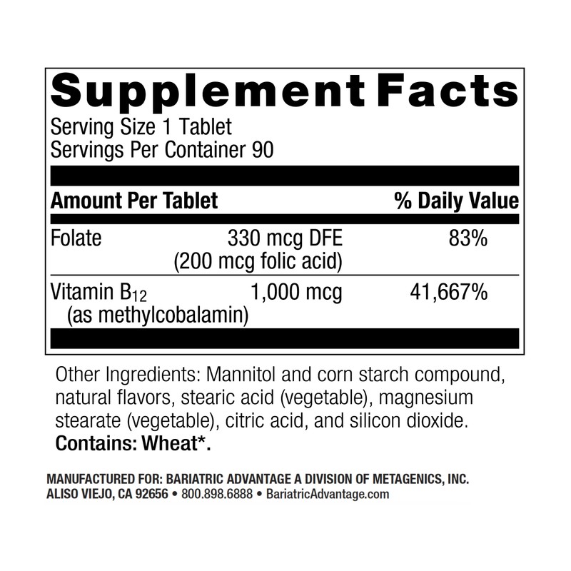 Bariatric Advantage B-12 Speedy Melts, Vitamin B12 1000 mcg Supplement,