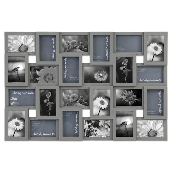 Jerry & Maggie - Photo Frame Gray Classic 22 x 34 Picture Frame Selfie Gallery Collage Collection Wall Hanging For 6x4 Photo - 24 Sockets Union Display Picture Frame Memories - Wall Mounting Design