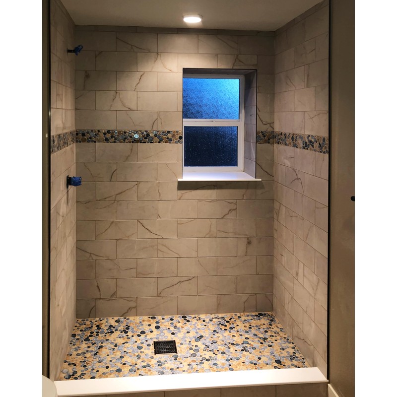 Blujellyfish Glazed Blue Mosaic Ceramic Pebble Porcelain Tile Swimming Pool
