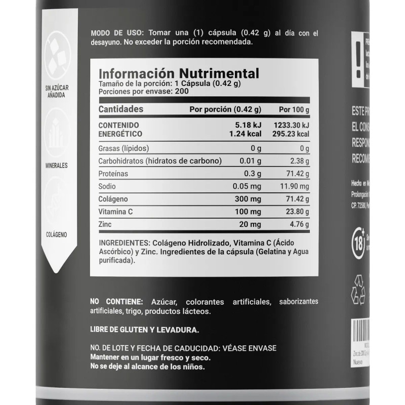Life Zinc Colágeno Vitamina 200 Cápsulas