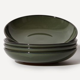 Pokini Pasta Bowls Set of 4, Reactive Glaze Salad Bowl 30 oz, Microwave & Dishwasher Safe, Large Wide Serving Bowls for Fruit/Soup/Noodle/Dessert, Blackish Green