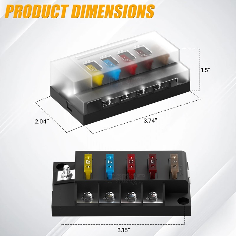 PSEQT 12V Fuse Block, 4 Circuit Blade Marine Fuse Panel
