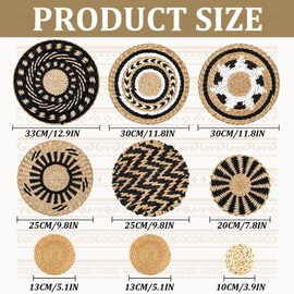 Detene Set of 9 Boho Hanging Wall Basket Decor Rattan Woven Wall Basket Decor Rustic Decor for Home Living Rooms Farmhouse Nursery (Black)