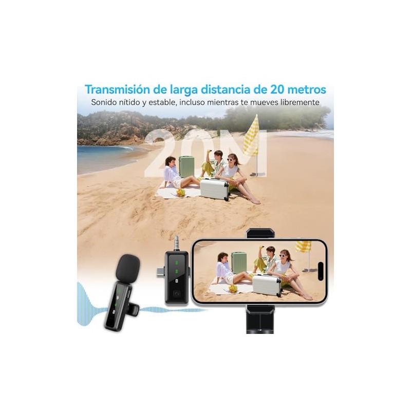 GARUISKY 3 en 1 Microfono Inalambrico de Solapa 2 Pack