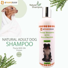 4PAWSRAW Natural Adult Dog Shampoo – Thyme with Silk Protein Dog Grooming Products – 250ml