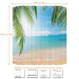 NiCoLa Shower Curtain Fabric Washable Bathroom Shower Polyester Fabric, 3D Shower Curtain with 12pcs Hooks for Bathroom (180 x 180 cm, Sky Blue)