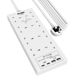 Extension Lead with USB Slots, 4 Way Socket Surge Protection with 4 USB Charger(2C+2A) Multi Plug 2990W Safety Shutter with 4M Extension Cord for TV PC Laptops Tablets