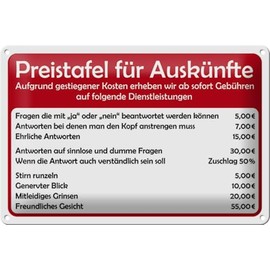 Tin Sign 30 x 20 cm – Made in Germany – Price Board for Information Metal Decorative Sign