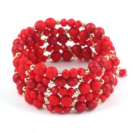 Coiris Multi Layers Statement Yellow Beaded Bracelet Adjustable Strand Bangle Bracelet for Women (BR1202-Red)