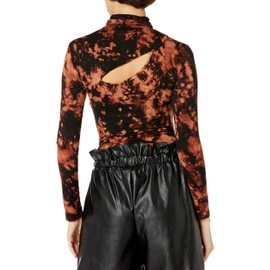 KENDALL + KYLIE Women's Turtleneck Bodysuit With Cut-Out, Black Tie Dye, Medium