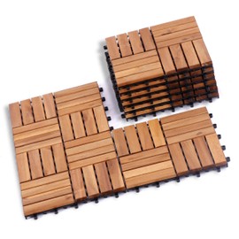 VICTORY RELAX Acacia Wood Flooring Interlocking Deck Tiles for Patio Decor 9 Pcs 16 Slats - Waterproof Indoor & Outdoor Decor - Balcony Garden Decking Tile (11,81 * 11,81 * 0,94 inches)