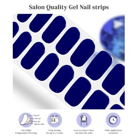 OLAKIPO Semi Cured Gel Nail Strips,Works with Any UV Lamps, 20pcs Gel Nail Stickers, Long Lasting, Easy to Apply & Remove, Includes 2 Prep Pads, Nail File & Wooden Stick - Pure Blue