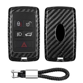 T-carbon Real Carbon Fiber Key Fob Cover Compatible with Land Rover Key Case fits for Jaguar Defender 110 S Dsicovery Dsicovery Key Protector Case ,Black
