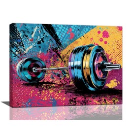 Gym Wall Art Weightlifting Fitness Canvas Wall Decor Barbell Sports Training Pictures Painting Banksy Street Graffiti Print Artwork Framed Decorations Gifts for Sports Lovers Gym Living Room Bedroom 12"x16"