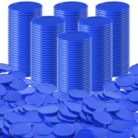 Coopay 500 Pieces Plastic Learning Counters Disks Bingo Chip Counting Discs Markers for Math Practice and Poker Chips Game Tokens Kids Reward, 1 Inch (Blue)